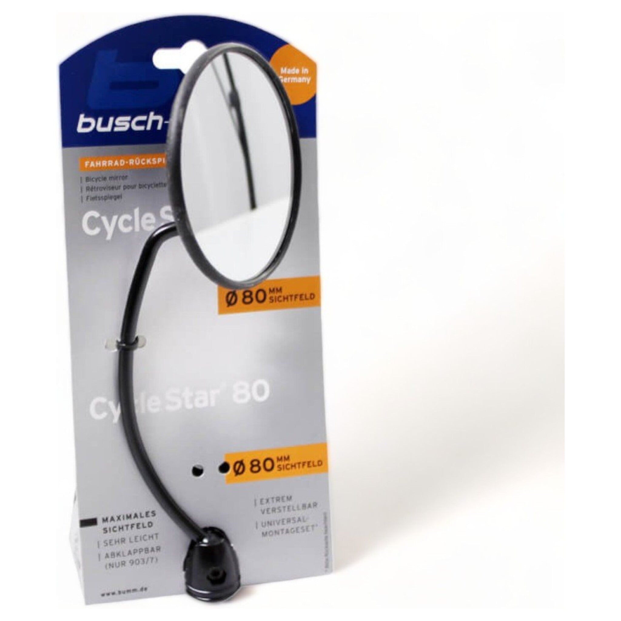 Busch & M&uuml;ller Cycle Star 80 fietsspiegel &oslash;80mm lang gebogen